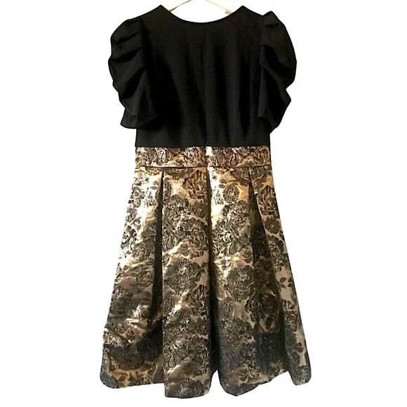 Goth Dress Black Knit Bodice & Gold Floral Brocade by JJ’s House NWT - Picture 5 of 9